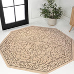 JONATHAN Y Vintage Filigree Indoor Outdoor Octagon Area Rug 8 Ft Beige/Brown, Charleston Textured Weave for Backyard, Patio, Porch, Easy-Cleaning, High Traffic, Pet-Friendly Non-Shedding SMB106A-8TGN