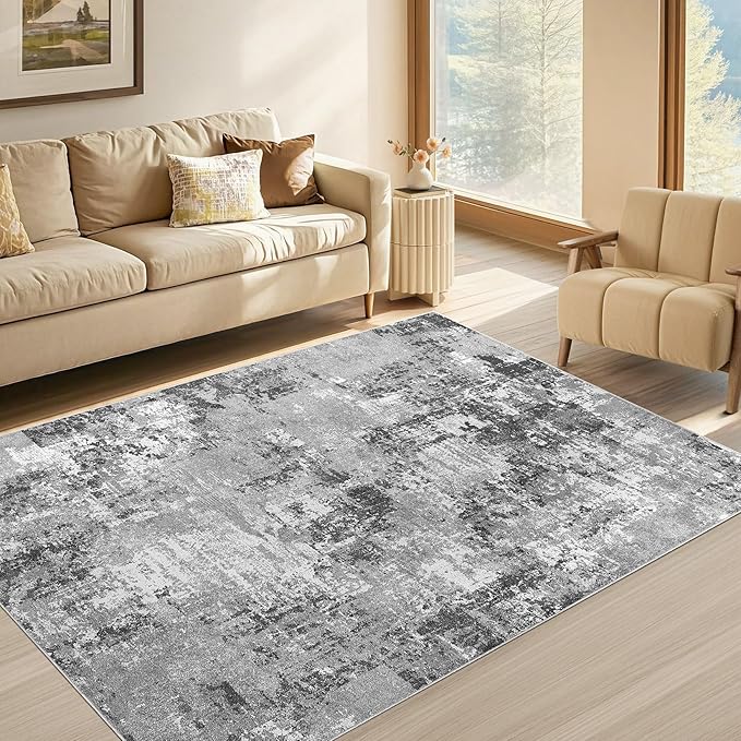 Tortania Washable 3x5 Area Rug - Modern Abstract Neutral Rugs Indoor Soft Thin Mat Non Slip Carpet for Entrance Front Door Living Room Bedroom Home Floor Decoration - Grey