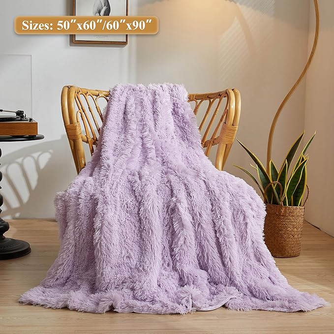 XeGe Luxury Faux Fur Throw, Light Purple Soft 50x60 Fluffy Blanket, Shaggy Plush Decorative Couch Throw, Cute Furry Fuzzy Office Lap Blanket for Bedroom Living Room Lavender