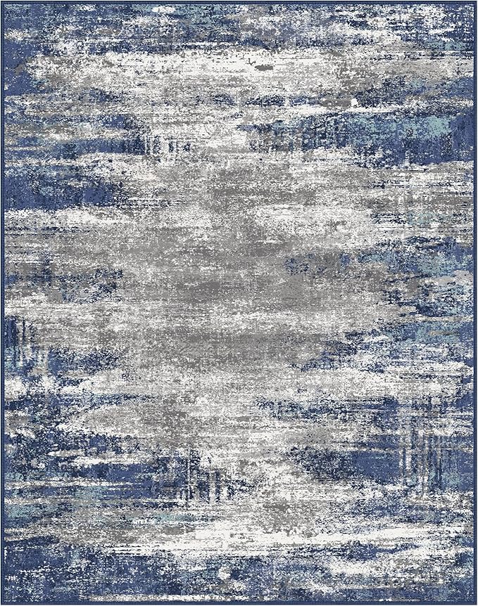 Area Rugs 6x9 for Living Room Bedroom, Modern Abstract Machine Washable Rug, Large Soft Low Pile Floor Cover with Non Slip Backing for Dining Room, Navy Blue Gray