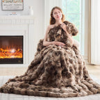 Lotus Karen Faux Fur Throw Blanket Tie-Dye Dark Coffee - Big Bubble Rabbit Fluff Blanket for Couch, Large Fluffy Fuzzy Cozy Blanket,Thick Furry Plush Shaggy Blankets,90x90 Inches