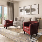 BELLEZE Accent Barrel Chair, Linen Round Chair Club Tub Sofa Corner Chair with Flared Legs and Cozy Soft Padding for Living Room Bedroom Waiting Room - Red