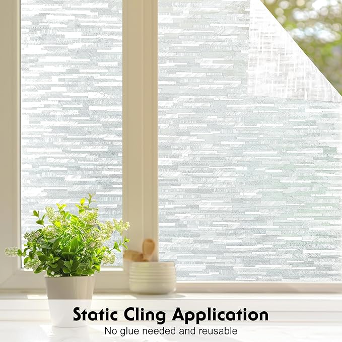 Volcanics Privacy Film - Frosted Glass, Removable Window Clings for Home Office, Static Cling Opaque Stickers, UV Blocking 23.6 x 78.7 Inches