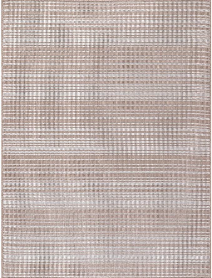 Stripe Outdoor Rug 8x10 Washable Outside Carpet for Indoor Patio Porch Waterproof Easy Cleaning Non Shedding Area Rugs Beige 8 x 10