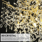 H65'' Gold Tree Branch Crystal High Ceilings Chandeliers, 27-Lights Modern K9 Crystal Staircase Chandeliers, D48'' Foyer Chandelier for High Ceiling, Luxury Large Living Room Chandelier