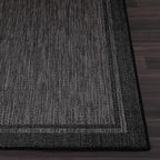 CAMILSON Indoor Outdoor Rug, 5x7 Bordered Dark Grey Black Modern Area Rugs for Indoor and Outdoor Patios, Kitchen and Hallway Mats, Washable Porch Deck Outside Carpet (Bordered Black, 5 x 7)