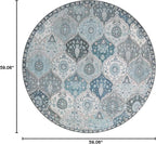 Lahome Moroccan Trellis Round Rug, 5ft, Blue, Faux Wool, Machine Wash, Non-Slip Backing, Low Pile, Floral Pattern, Area Rug for Bedroom, Living Room, Bathroom