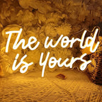 SYLHOME The World Is Yours Led Neon Light Sign Cool Bedroom Game Kids Room Wall Decor Sign Birthday Christmas Party Home Pub Club Bar Inspirational Light Up Sign USB 15.75"X8.46" Warm