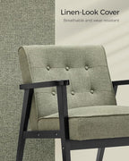 SONGMICS Accent Leisure Chair, Mid-Century Modern Arm Chair with Solid Wood Armrests and Legs, 1-Seat Cushioned Sofa for Living Room Bedroom Balcony Studio, Olive Green ULAC001C01