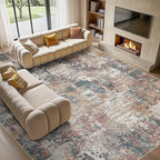 Tortania Washable 10x12 Area Rug for Living Room: Modern Abstract Neutral Large Soft Thin Rugs - Non Slip Indoor Carpet for Bedroom Dining Room Office Nursery Home Floor Decoration - Colorful Multi