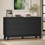 53" Long Dresser for Bedroom, 6-Drawer Dresser with Fluted Fronts, Wide Wood Chest of Drawers, Smooth Metal Slides, Stable Base, Modern Clothes Storage Cabinet for Living Room, Hallway