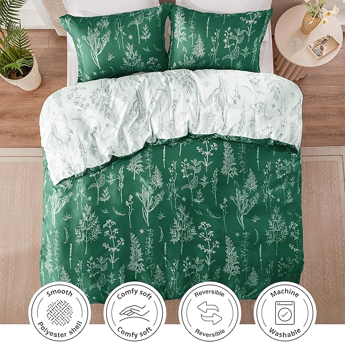 Love's cabin Emerald Twin Comforter Set - Twin XL Size Comforter Set Dorm Bedding, 2 Pieces Cute Floral Bedding, Soft Reversible Flowers Comforter, 1 Comforter & 1 Pillow Sham