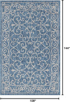 JONATHAN Y Vintage Filigree Indoor Outdoor Area Rug 9X12 Navy/Gray, Charleston Textured Weave for Backyard, Patio, Porch, Easy-Cleaning, High Traffic, Pet-Friendly, Non-Shedding (SMB106D-9)