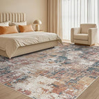 Tortania Washable 10x12 Area Rug for Living Room: Modern Abstract Neutral Large Soft Thin Rugs - Non Slip Indoor Carpet for Bedroom Dining Room Office Nursery Home Floor Decoration - Colorful Multi