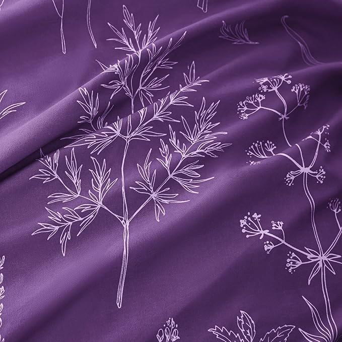 Love's cabin Dark Purple Comforter Set King - King Size Comforter Set, 3 Pieces Cute Floral Bedding Sets for All Seasons,1 Soft Reversible Botanical Flowers Comforter and 2 Pillow Shams