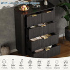 Alohappy Black Fluted Dresser with 5 Drawer and Charging, 48" Tall Mid Century Modern Chest of Drawers with Curved Profile Design, Wood Storage Dressers