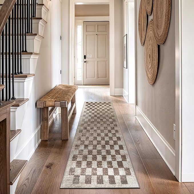 Rugshop Beige Checkered Area Rug – Textured Grid Pattern Carpet for Living Room, Bedroom, or Office – Neutral Contemporary Soft Floor Décor 2' 3" x 8' Runner Beige