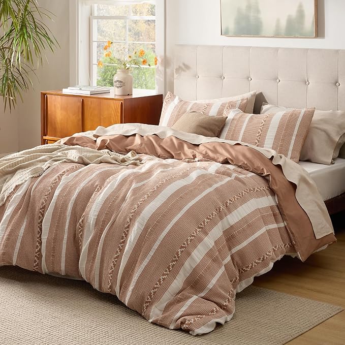 Bedsure Waffle Weave Duvet Cover King - 100% Cotton Boho Duvet Cover Set with 2 Pillowcases - Extra Soft Terracotta Textured Comforter Cover with Zipper Closure (King, 104"x90")