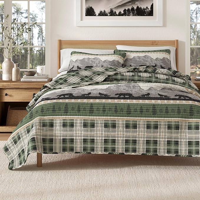 Great Bay Home 3-Piece Reversible Rustic Lodge Bedspread Quilt with 2 Shams. All-Season Quilt Set. (King, Salt Creek)