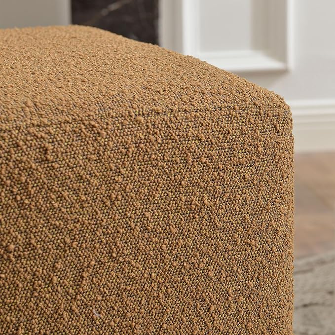 KINWELL 18.5" Wide Modern Square Boucle Upholstered Ottoman with Solid Wood Legs Set of 2, Cube Ottoman Multi-Functional Sofa Footrest, Extra Seating for Living Room, Bedroom, Fully Assembled (Brown)