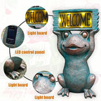 Frog Solar Welcome Garden Statues Outdoor Décor- Frog Figurines Solar LED Light Lawn Ornaments - Yard Decorations for Patio, Balcony, Backyard -Unique House Warming Gifts for Mom
