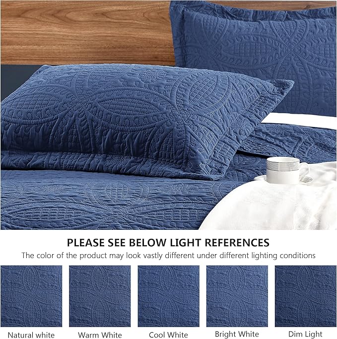 Love's cabin King Size Quilt Set Navy Blue Bedspreads - Soft Bed Summer Lightweight Bedspread Comforter - Modern Style Coin Pattern Coverlet for All Season - 3 Pieces (1 Quilt, 2 Pillow Shams)