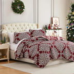 Southshore Fine Living, Inc. Christmas Quilt, Queen/Full Size with 2 Pillow Shams, Reversible Plaid Christmas Bedding Set, Coverlet Queen Size - Red Plaid