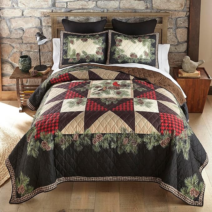 Donna Sharp Cardinal Pine Polyester Bedding Set - 3-Piece Queen Size Quilt Set - Includes 1 Quilt and 2 Standard Pillow Shams - Machine Washable - Traditional Design
