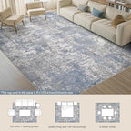 Tortania Washable 8x10 Area Rug for Living Room: Modern Abstract Neutral Large Soft Thin Rugs - Non Slip Indoor Carpet for Bedroom Dining Room Office Nursery Home Floor Decoration - Blue Grey