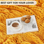 L'AGRATY Chunky Knit Blanket Throw - Soft Chunky Throw Blanket 30x40: 100% Hand Kintted Chenile Crochet Throw Blanket for Couch - Large Cable Knit Chunky Blanket for Home Decor(Mustard Yellow)