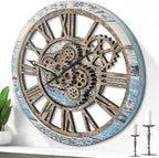 HOIBAI Large Wall Clock, Wall Clocks for Living Room Decor 20 Inch Farmhouse Vintage Rustic Kitchen Wall Decor Vintage Roman Oversized Wall Clock for Home Bedroom House Office, Moving Gears Clock