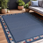 Beverly Rug Outdoor Rug 6x9 Modern Bordered Area Rugs for Indoor and Outdoor Patio Easy to Clean Non Shedding Living Room Porch Garden Washable Outside Carpet (6 x 9 Blue)