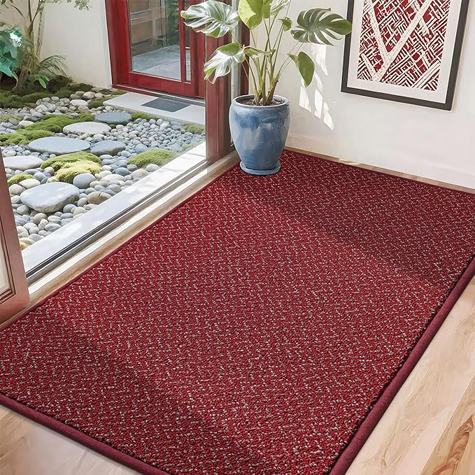 COSY HOMEER-Door-Mat 32"x48" Non Slip Absorbent Entryway Rugs Dirt Trapper Doormats Washable Entrance Mats Low Pile Welcome Floor Mat for Front Back Door and Entry Mats,Red