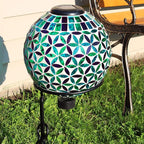 Sunnydaze 10 inch Solar Gazing Ball for Garden - Glass Outdoor Gazing Globe - Mosaic Cool Blooms