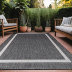 Bordered Outdoor Rug 9x12 Washable Outside Carpet for Indoor Patio Porch Waterproof Easy Cleaning Non Shedding Area Rugs Gray 9 x 12
