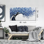 Large Wall Art for Living Room Bedroom Home Office Blue Tree of Life Wall Art Floral Picture Framed Wall Decor Modern Canvas Prints 24x48 In