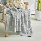 Longhui bedding Chunky Cotton Knit Throw Blanket for Couch, Sofa, Bed, or Chair, Decorative Breathable Fall Cable Knit Blanket 51 x 63 Inches, Grey