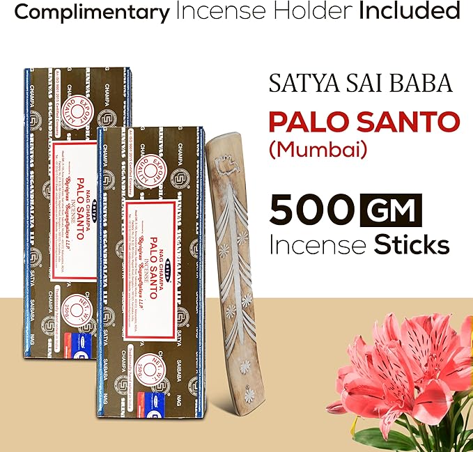 Satya Palo Santo Incense Sticks 250 gmx 2 Pack (500 GMS), Insenses with Raajsee insence Holder Bundle, Nag Champa Natural Incenses