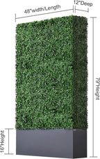 AGPL Upgraded Artificial Boxwood Hedge Wall with Dark Gray Stainless Steel Planter Box (79" Height 48" Width 12" Deep) Room Divider and Privacy Wall (79)