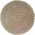 REDEARTH Round Pouf Ottoman - Hand Knitted Cable Boho Poof Home Décor Pouffe Circular Footrest for Living Room - Nursery - Bedroom - Lounge 100% Cotton (18”x18”x14”) - Beige Ivory