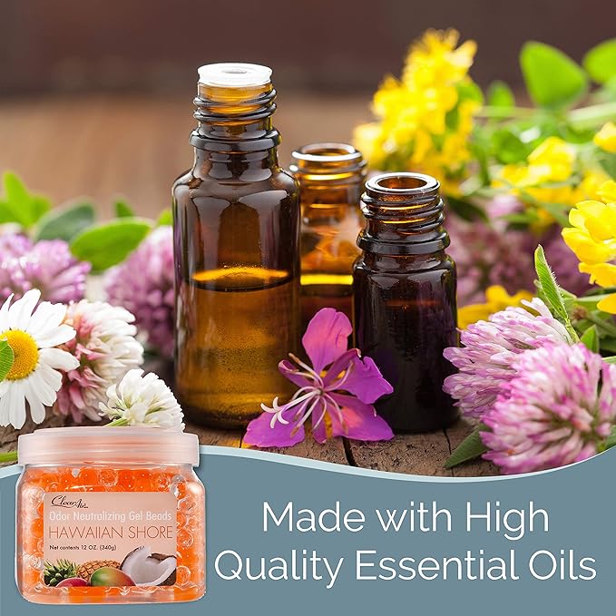 Clear Air Odor Eliminator Gel Beads - 12 oz, Pack of 2 - Air Freshener Made with Essential Oils - Eliminates Odors in Bathrooms, Cars, Boats, RVs & Pet Areas - Hawaiian Shore Scent