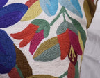 Cream Floral Pillow Cover Blue Flower Pillowcase Boho Cushion Florals Accent Throw Pillowsham Wool Hand Embroidered Size 18x18
