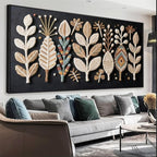 Large Boho Black Wall Art For Living Room Chic Home Wall Art Modern Multicolor Leaves Feather Canvas Wall Art Decor Picture For Bedroom Apartment Kitchen Home Wall Decor 29" X 58" With Framed