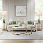 Glass Table Lamps for Living Room, Modern Bedside Lamps with USB A+C Ports, 3-Way Dimmable Touch Control Nightstand Lamp with White Linen Shade, 27.5" Large Lamps for Bedrooms Decor, Green, 1 Pack