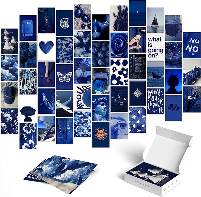 Y2K BOO Dark Navy Aesthetic Wall Collage Kit - 50 Trendy Deep Blue Photos for Minimalist Room Decor, 4"x6" Modern Art Prints for Teen Bedroom, College Dorm & Apartment Wall Aesthetic