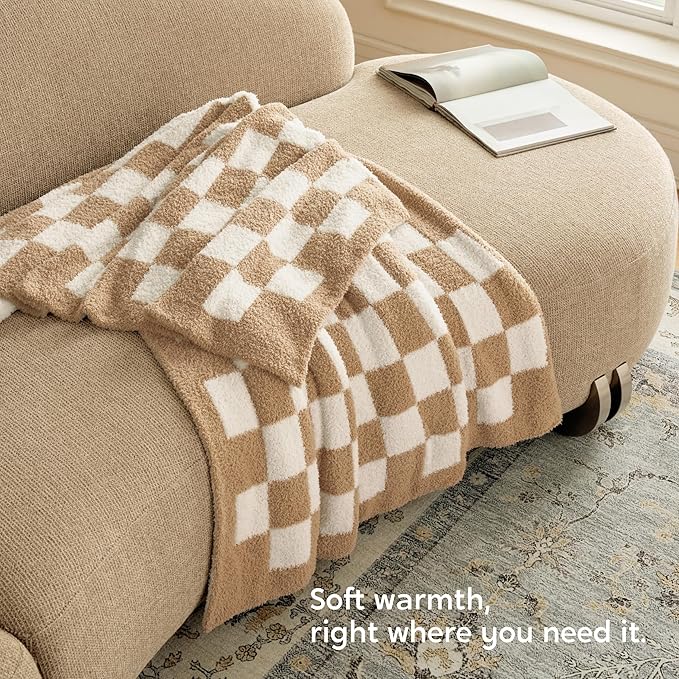 Joiedomi Throw Blanket for Couch Bed, Checkered Knitted Blankets Gifts for Women Mom Girls, Cozy Cute Soft Throw Home Room Decor Aesthetic for Women Mothers Birthday Gifts 50x60 Inches