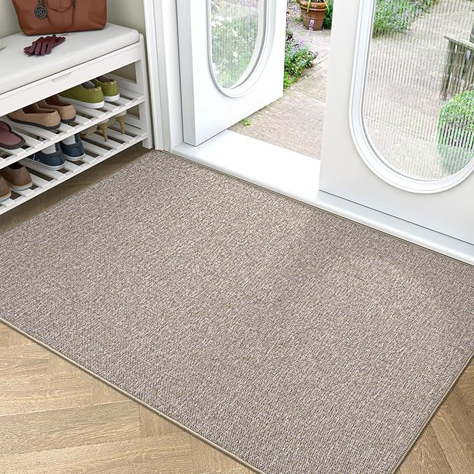 LUMI Ultra Thin Door Mat for Entryway,48"x72" Low Profile Non Slip Rubber Backing Indoor Doormat, Easy Clean Welcome Entrance Mat for Inside House, Patio, Beige
