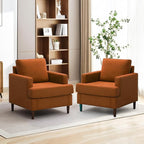Mid-Century Accent Chair,Modern Linen Fabric Armchair for Living Room,Comfy Upholstered Reading Accent Chairs for Bedroom,Single Sofa Chair with Wood Legs (Orange, 2 Pack)