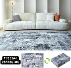 Rugcomf Area Rug 5x7 Washable Rug Boho Soft Abstract Pattern Non-Slip Faux Wool Vintage for Living Room, Bedroom, Farmhouse, Dining Room, Kids Playroom, Grey and Black