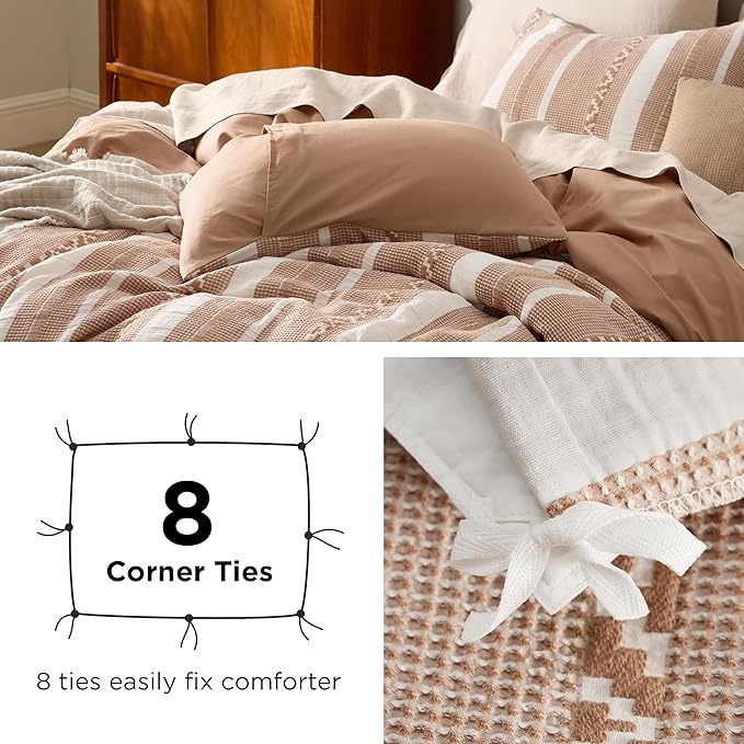 Bedsure Waffle Weave Duvet Cover King - 100% Cotton Boho Duvet Cover Set with 2 Pillowcases - Extra Soft Terracotta Textured Comforter Cover with Zipper Closure (King, 104"x90")